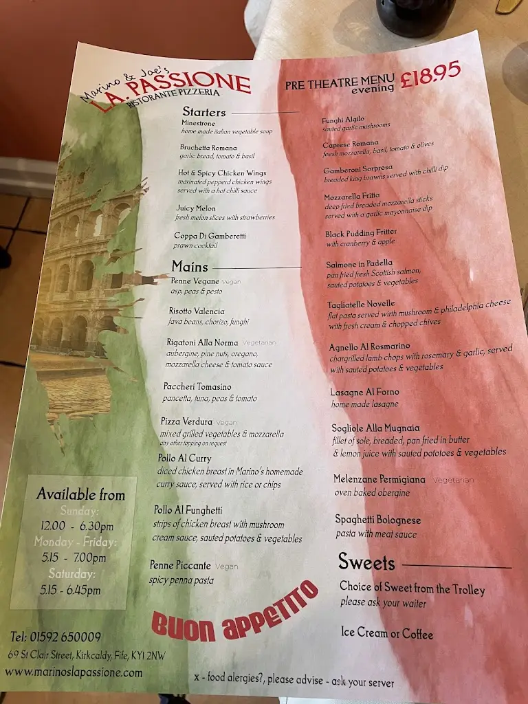 Menu_Marino's La Passione_Kirkcaldy_image_1