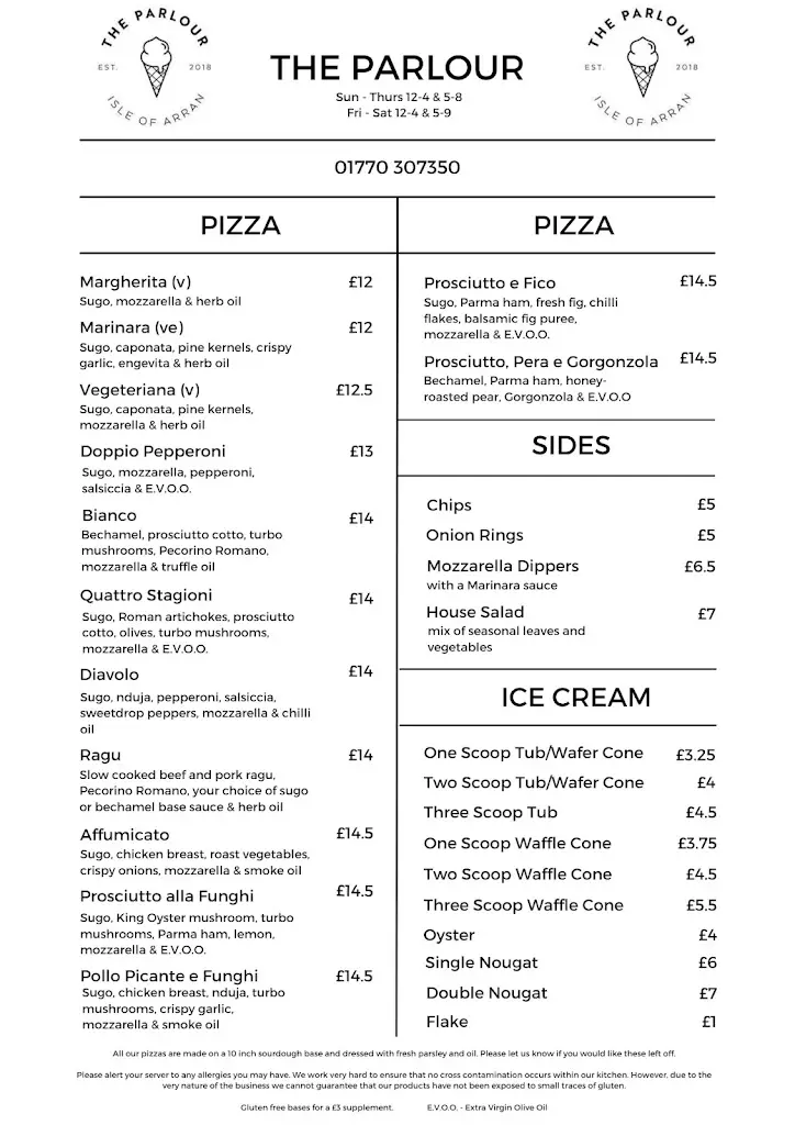 Menu_The Parlour_Lamlash_image_1