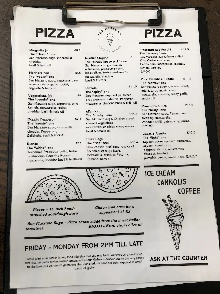 Menu_The Parlour_Lamlash_image_3