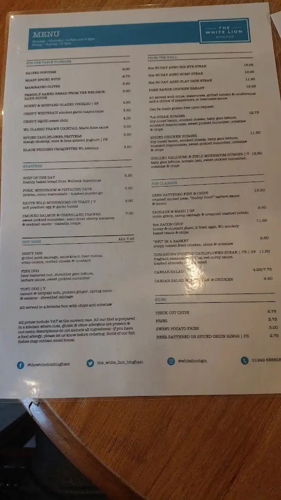 Menu_The White Lion_Bingham_image_1