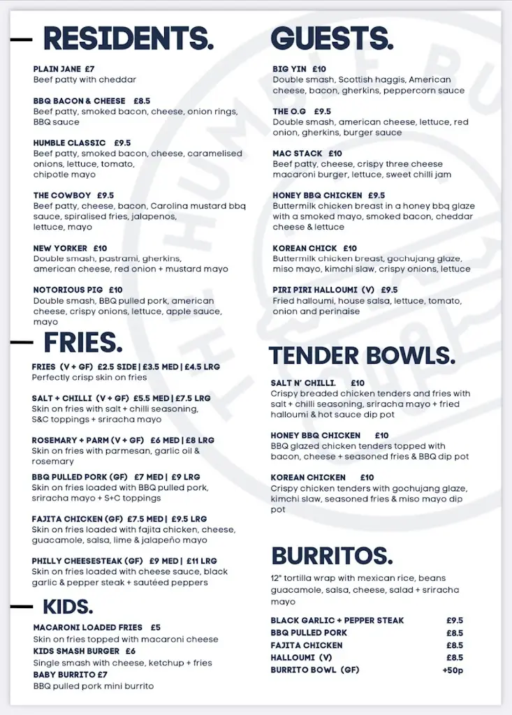 Menu_The Humble Burger_Lhanbryde_image_1