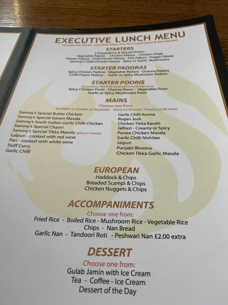 Menu_Sammy's Indian Grill Restaurant and bar_Menstrie_image_1