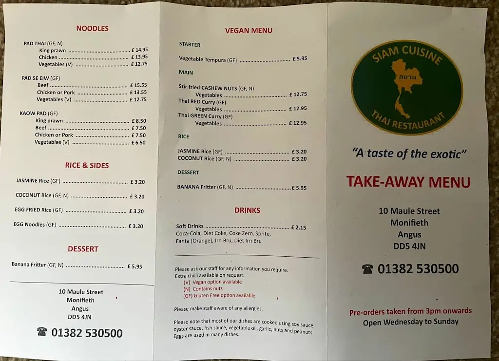 Menu_Siam Cuisine_Monifieth_immagine_1