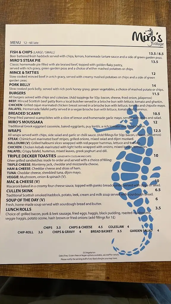 Menu_Miro's Village_Musselburgh_image_3