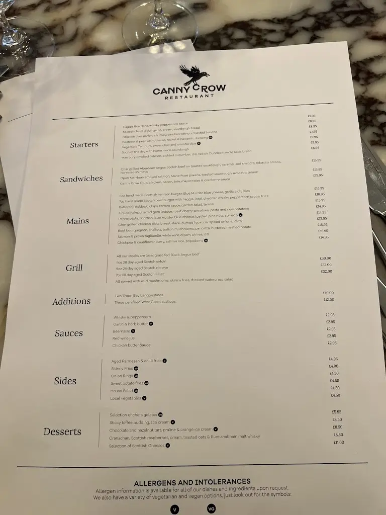 Menu_The canny crow restaurant_North Ayrshire_image_1