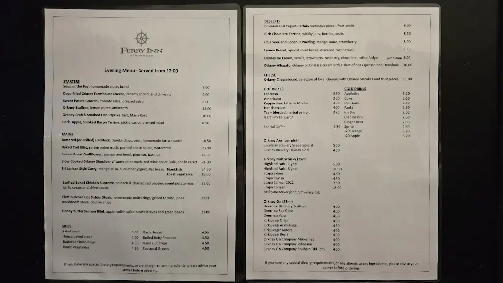 Menu_Ferry Inn Stromness_Orkney_image_1