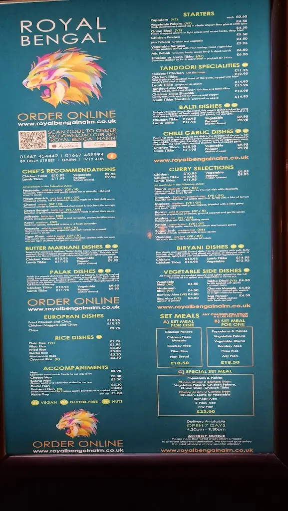 Menu_The Royal Bengal_Nairn_image_1