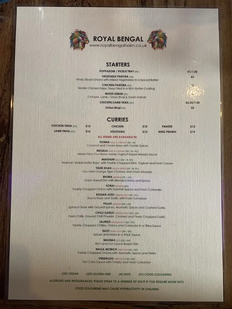 Menu_The Royal Bengal_Nairn_image_2
