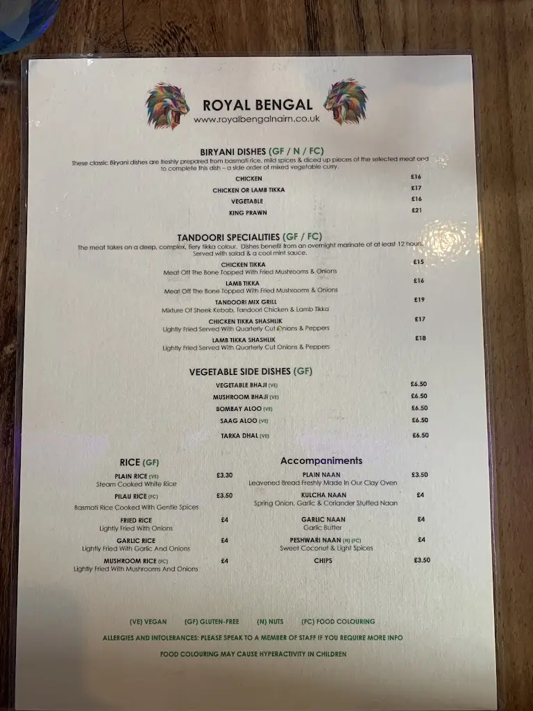 Menu_The Royal Bengal_Nairn_image_3