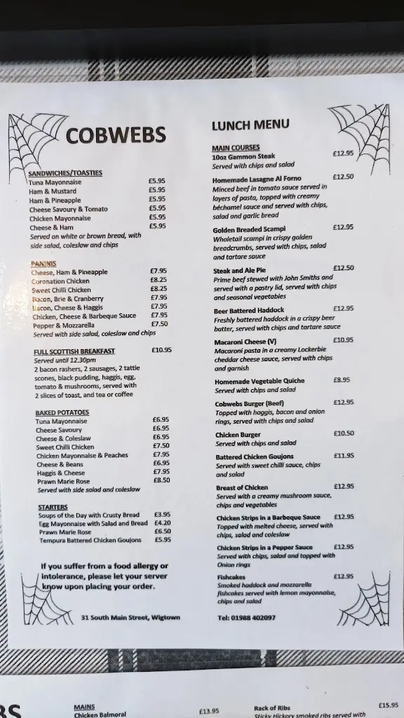 Menu_Cobwebs_Newton Stewart_image_1