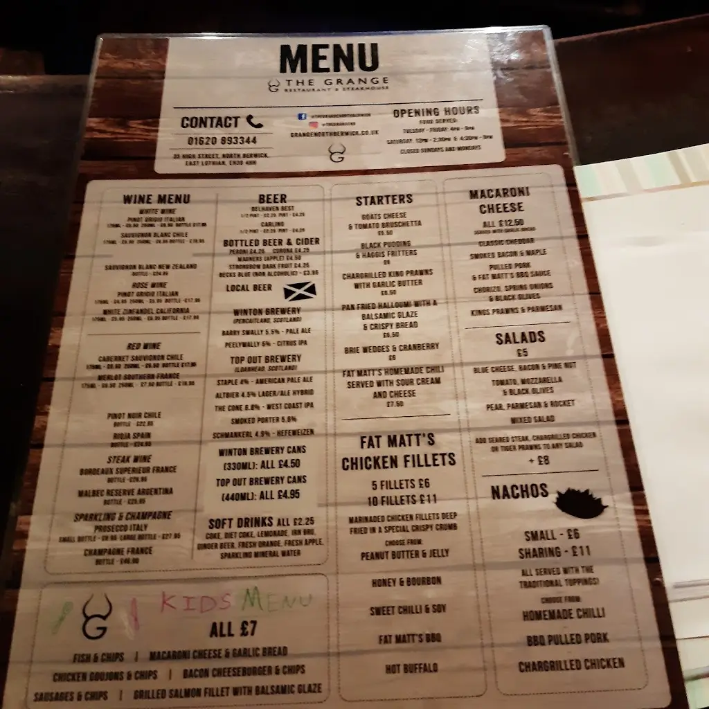 Menu_The Grange Restaurant & Steakhouse_North Berwick_image_1