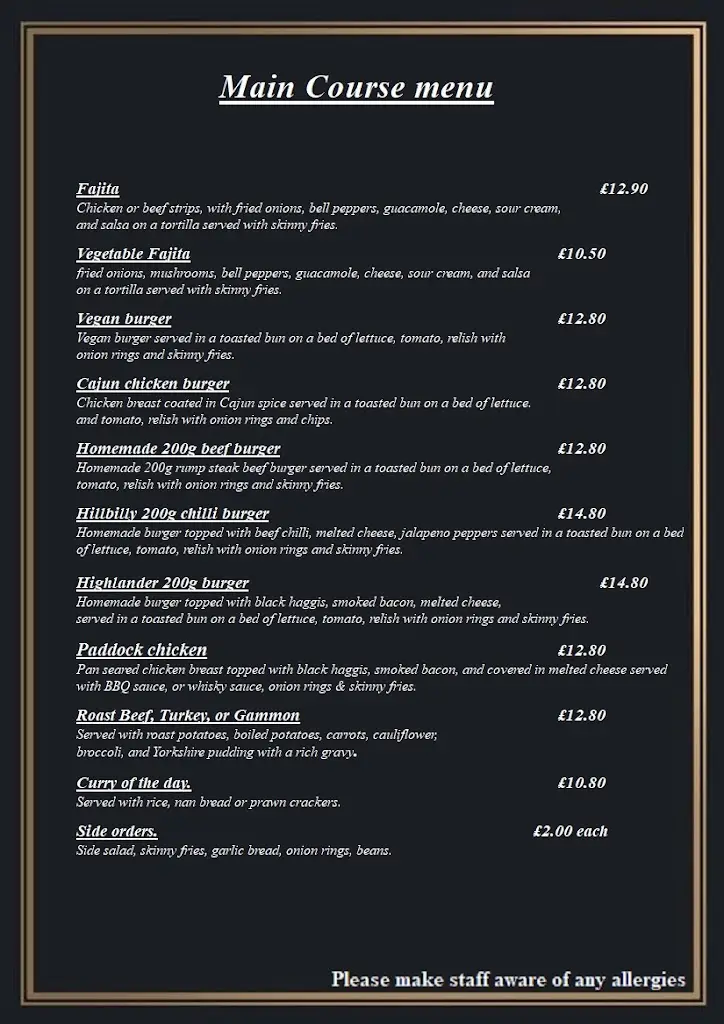 Menu_The Paddock Bar_Newtonhill_image_2