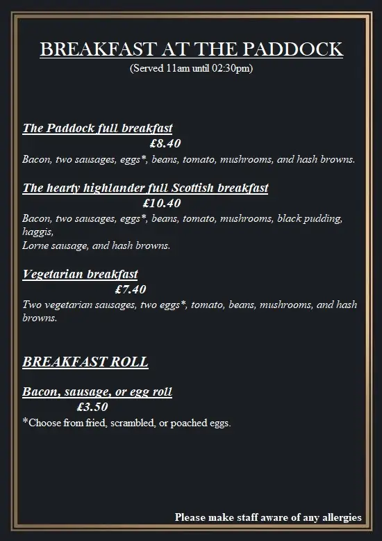 Menu_The Paddock Bar_Newtonhill_image_3