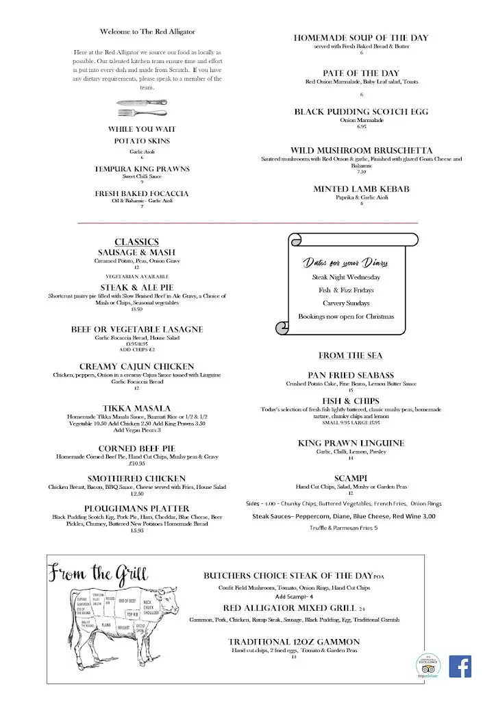 Menu_The Red Alligator_Bishop Auckland_immagine_1