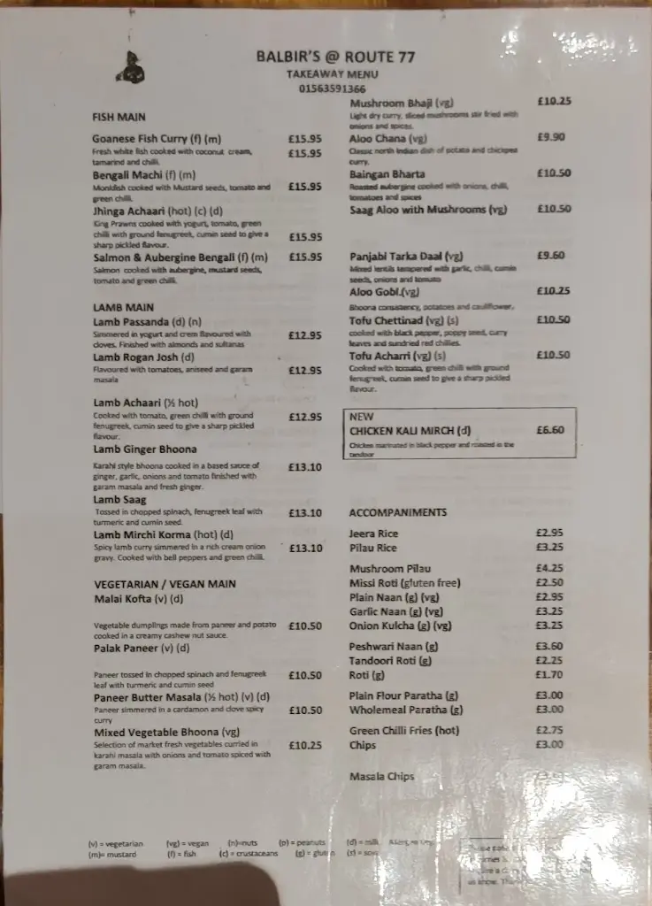 Menu_Balbir's @ Route 77_Symington_image_1
