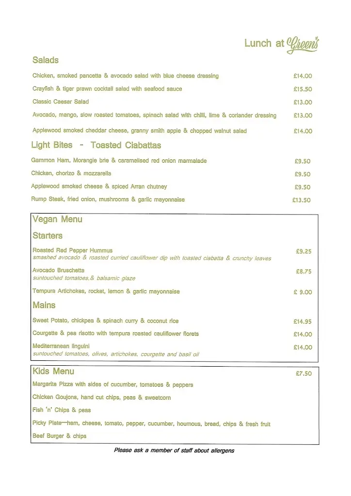 Menu_Greens Restaurant Tain_Tain_image_1
