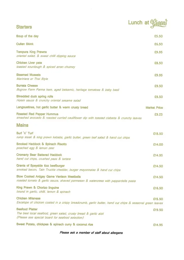 Menu_Greens Restaurant Tain_Tain_image_4