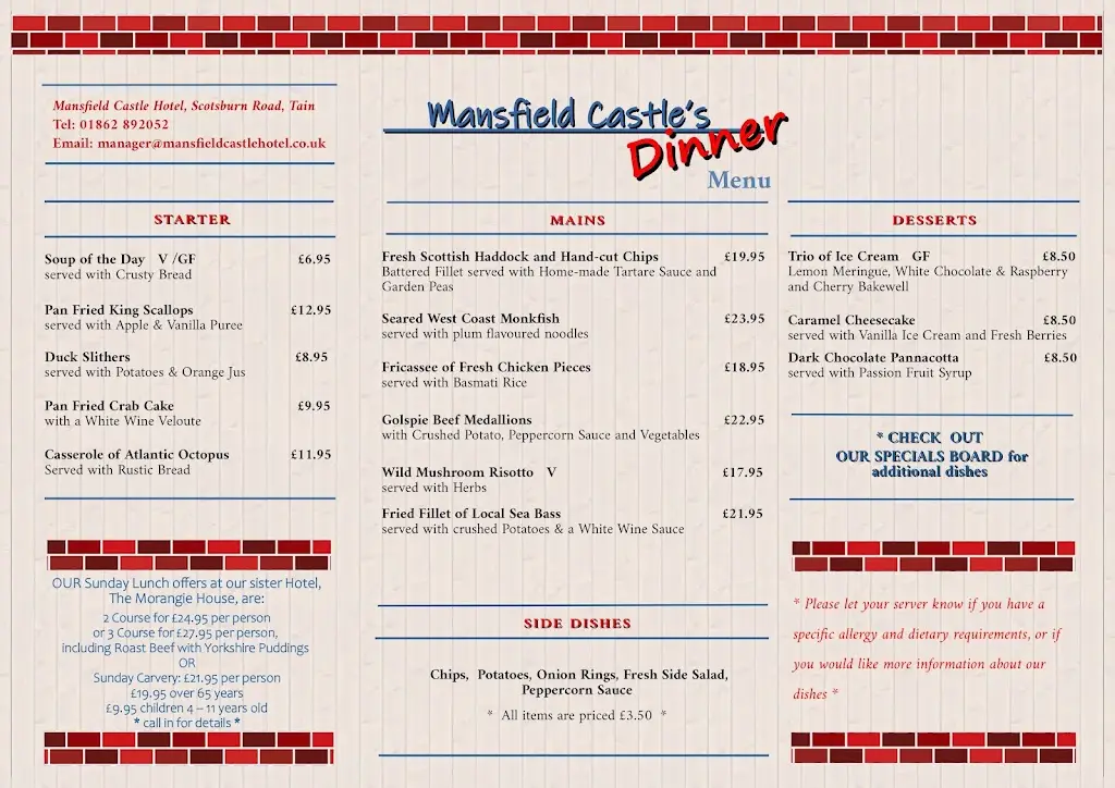 Menu_Dine At The Castle @ Mansfield Castle Hotel_Tain_image_1