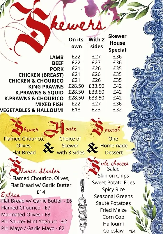 Menu_Skewer House Taunton_Bishops Lydeard_image_2