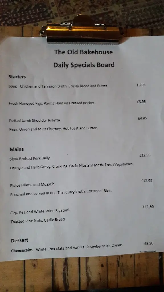 Menu_The Old Bakehouse Restaurant - West Linton_West Linton_image_1