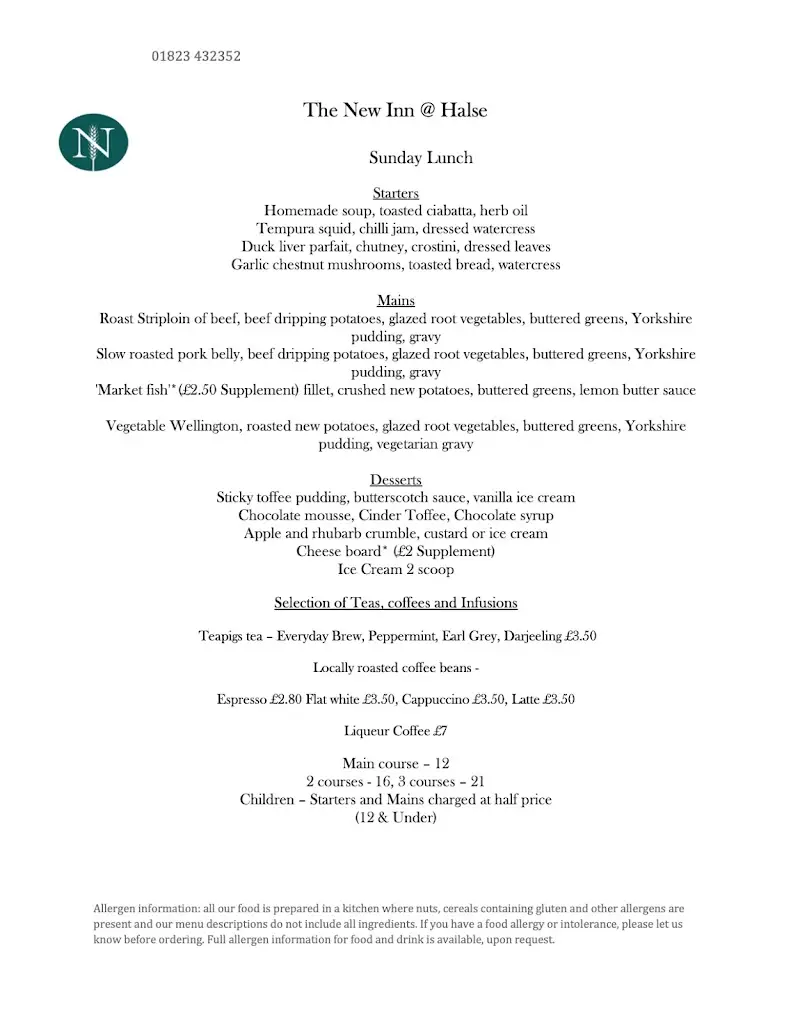 Menu_The New Inn_Bishops Lydeard_image_3