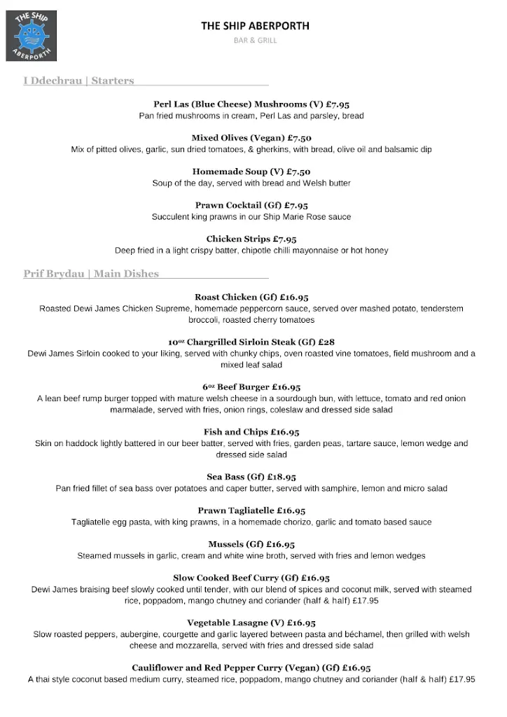 Menu_The Ship Bar & Grill_Aberporth_immagine_1