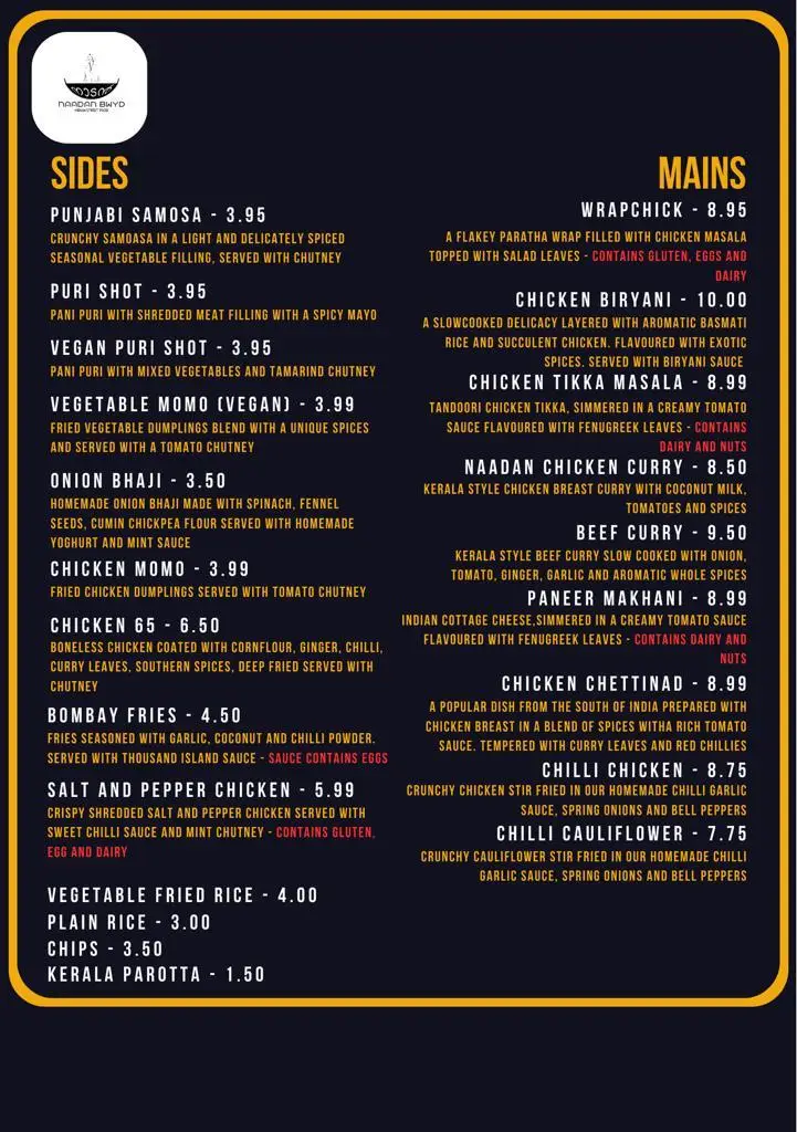 Menu_NAADAN BWYD Indian Street Food_Aberkenfig_image_1