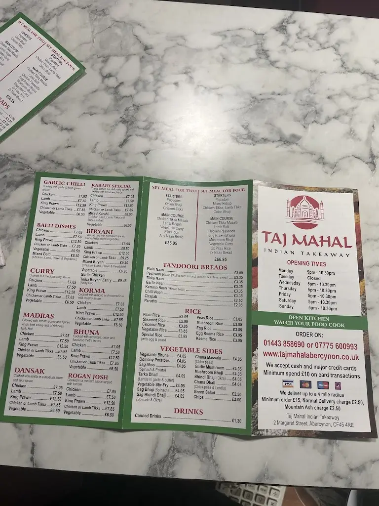 Menu_Taj Mahal Abercynon_Abercynon_image_2