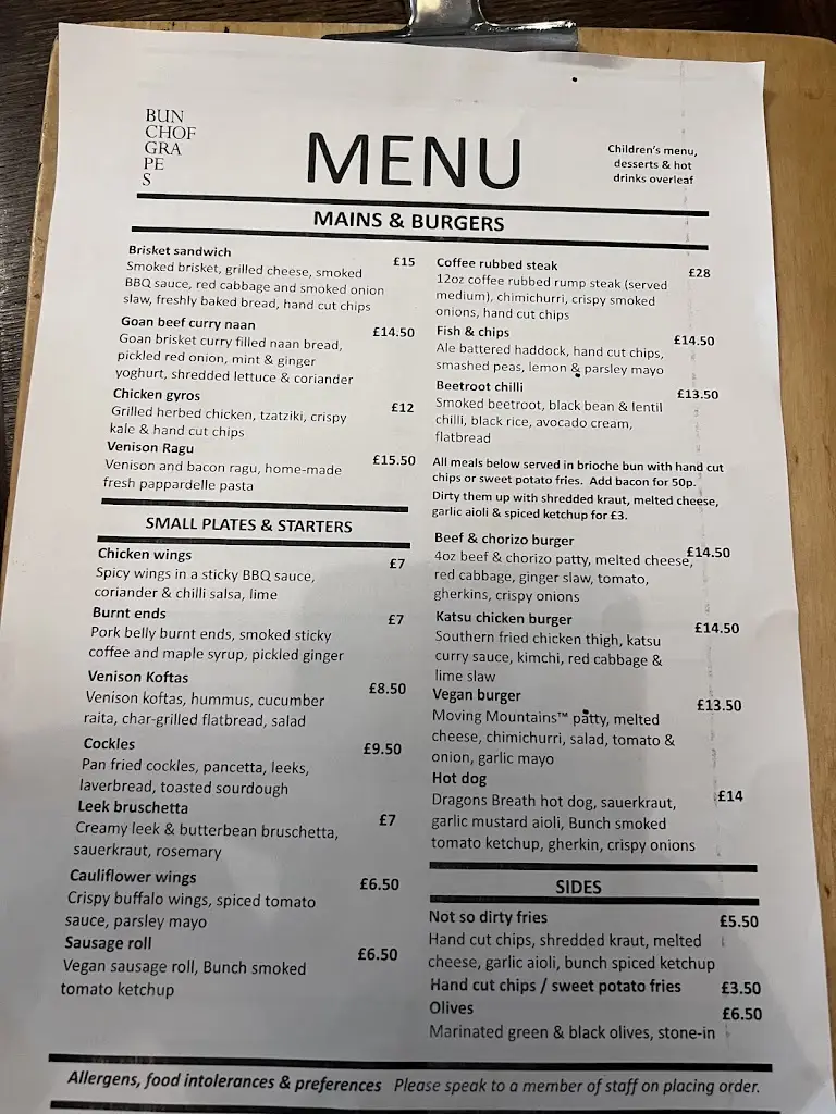 Menu_Bunch Of Grapes, Pontypridd_Abercynon_image_3