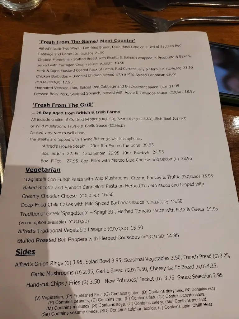 Menu_Alfred's Bar & Grill_Abercynon_image_1