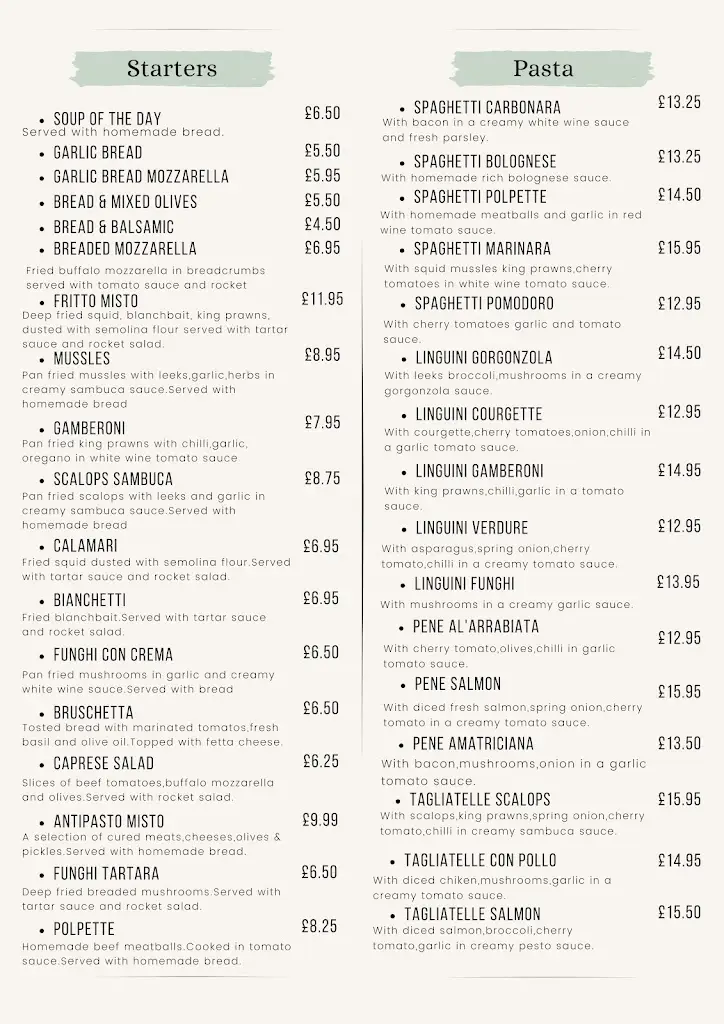Menu_Bella e Buona Italian Restaurant_Blaenau Gwent_image_1