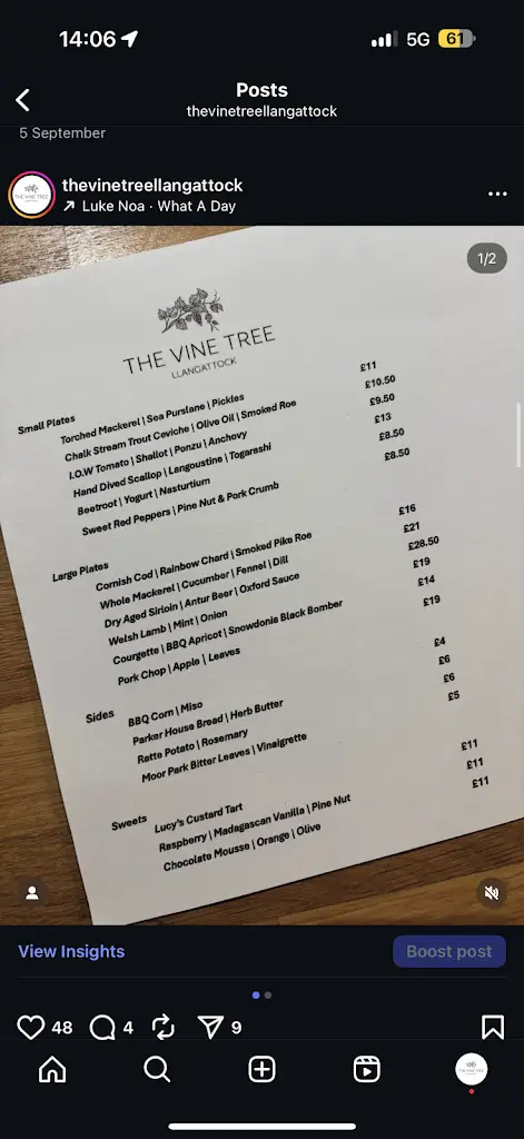 Menu_The Vine Tree Llangattock_Blaenau Gwent_image_1