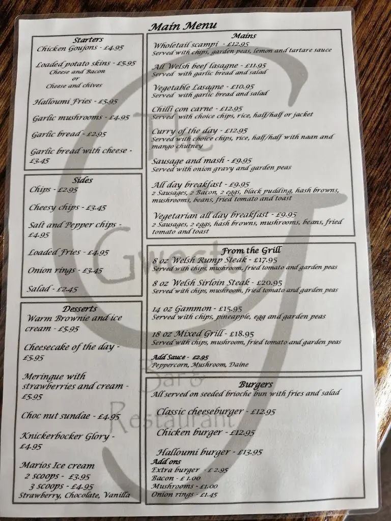 Menu_The Gwesty_Blaenau Gwent_image_1