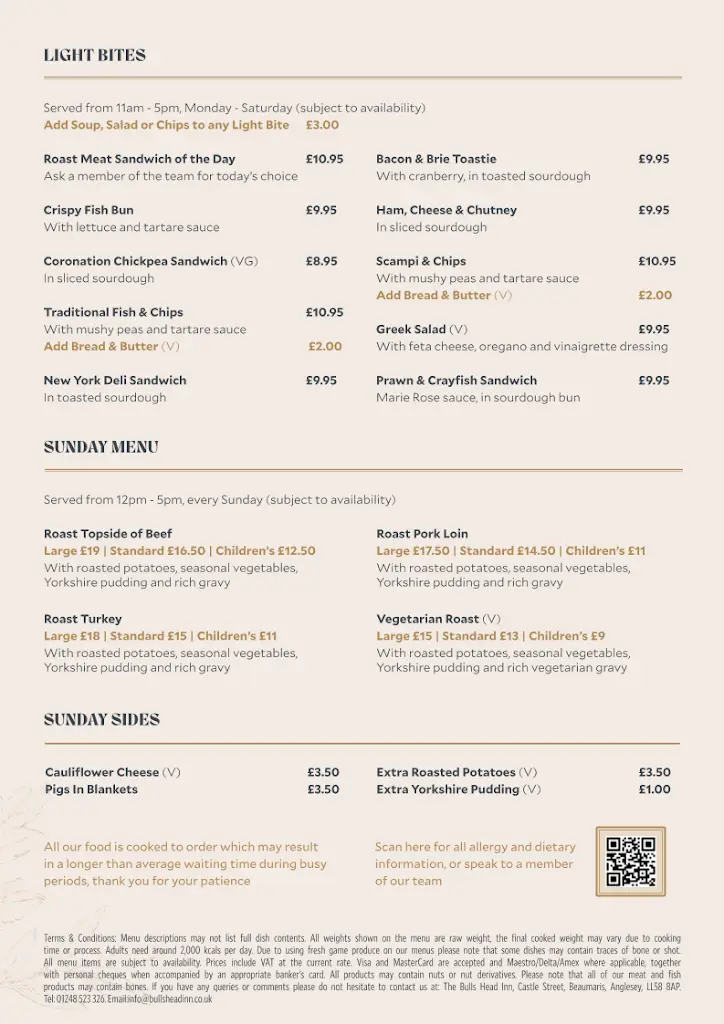 Menu_The Bull's Head Inn, Beaumaris_Beaumaris_image_1
