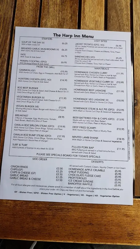 Menu_The Harp Inn_Abergele_image_2