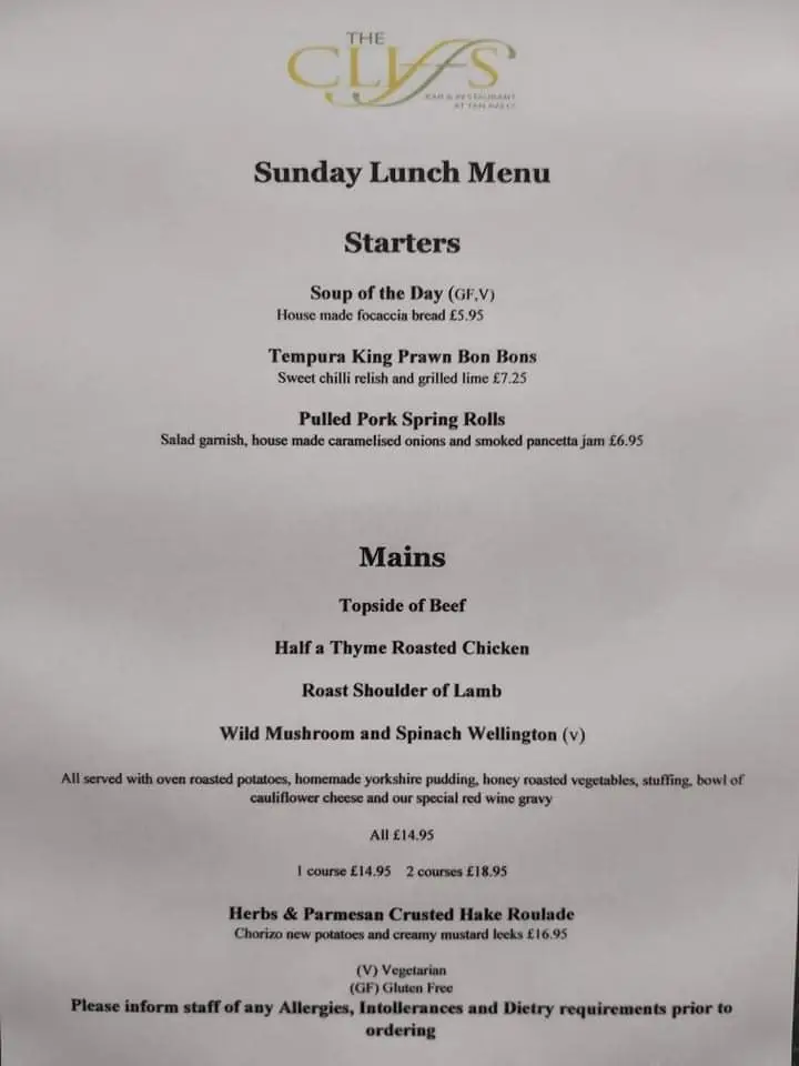 Menu_The Cliffs Restaurant_Abergele_imagen_2
