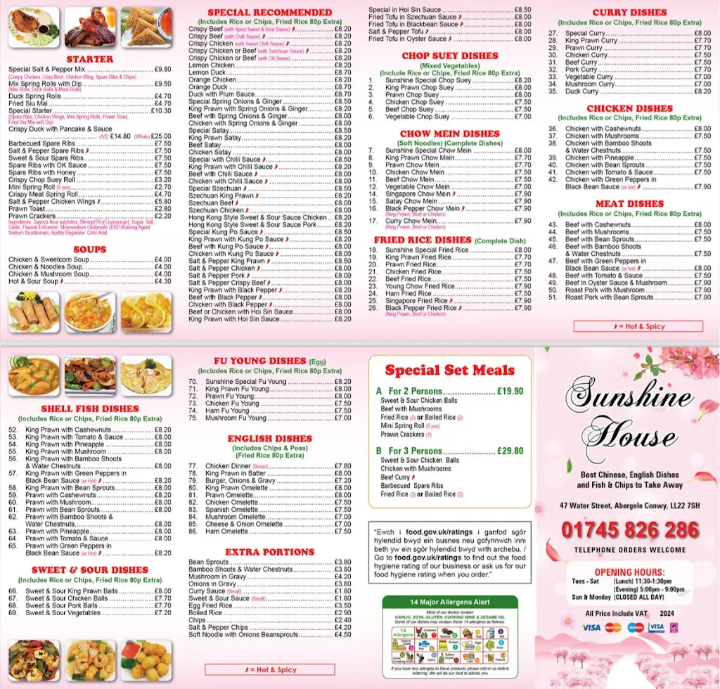 Menu_Sunshine House_Abergele_immagine_1