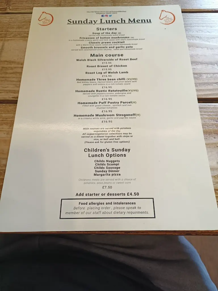 Menu_The Old White Horse Inn_Blaengwynfi_image_1