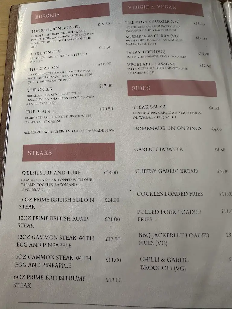 Menu_The Red Lion, Llandybie_Ammanford_image_2