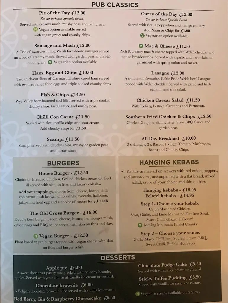 Menu_Old Cross Inn_Ammanford_image_1