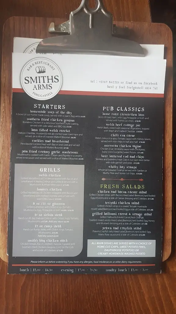 Menu_The Smiths Arms_Ammanford_image_1