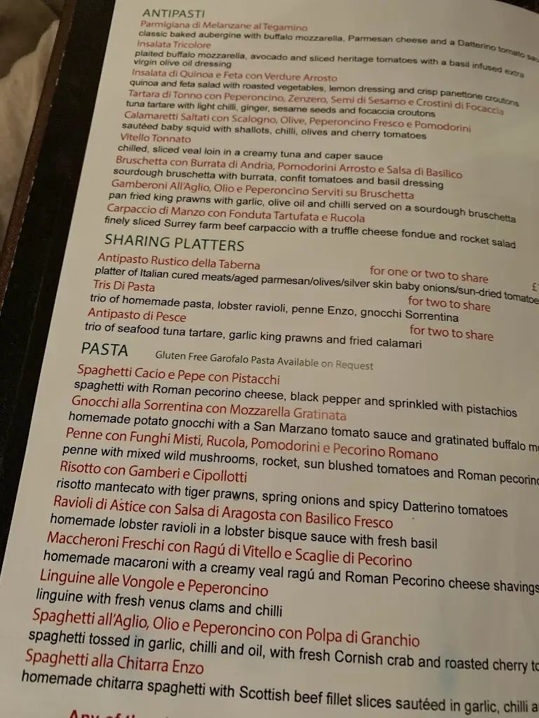 Menu_Taberna Etrusca_Bow Street_imagen_1