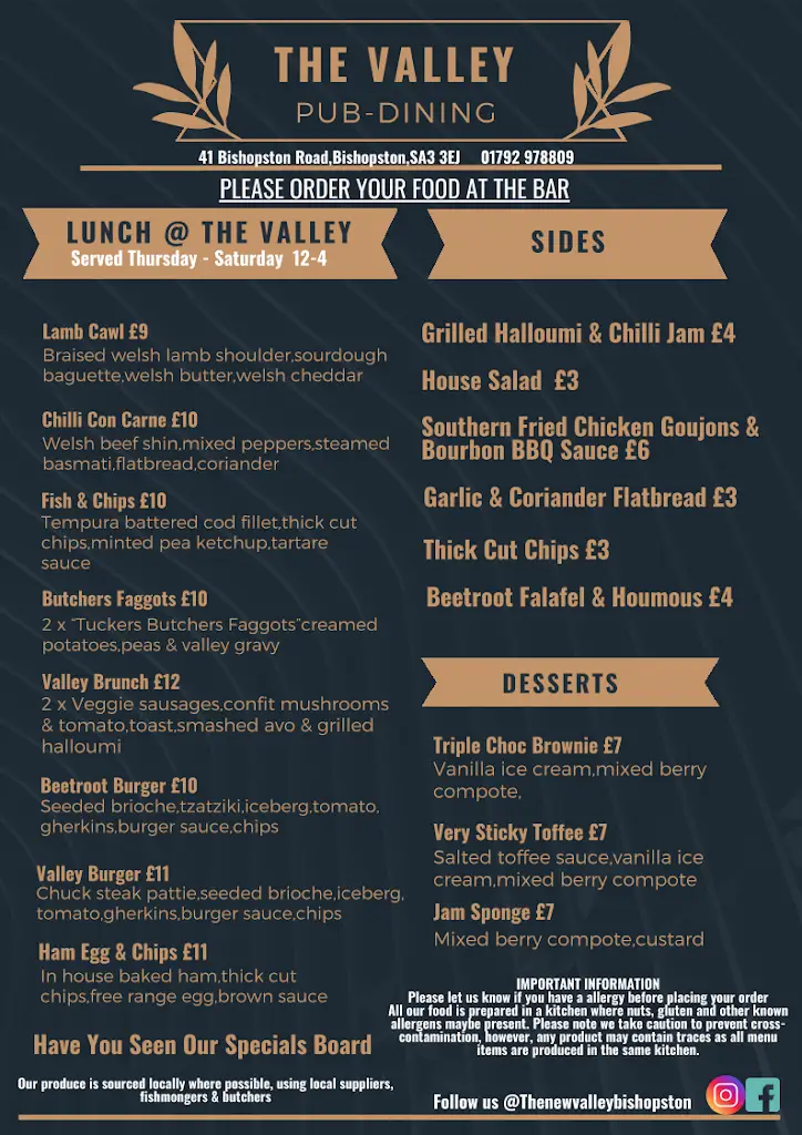 Menu_The Valley_Bishopston_image_2