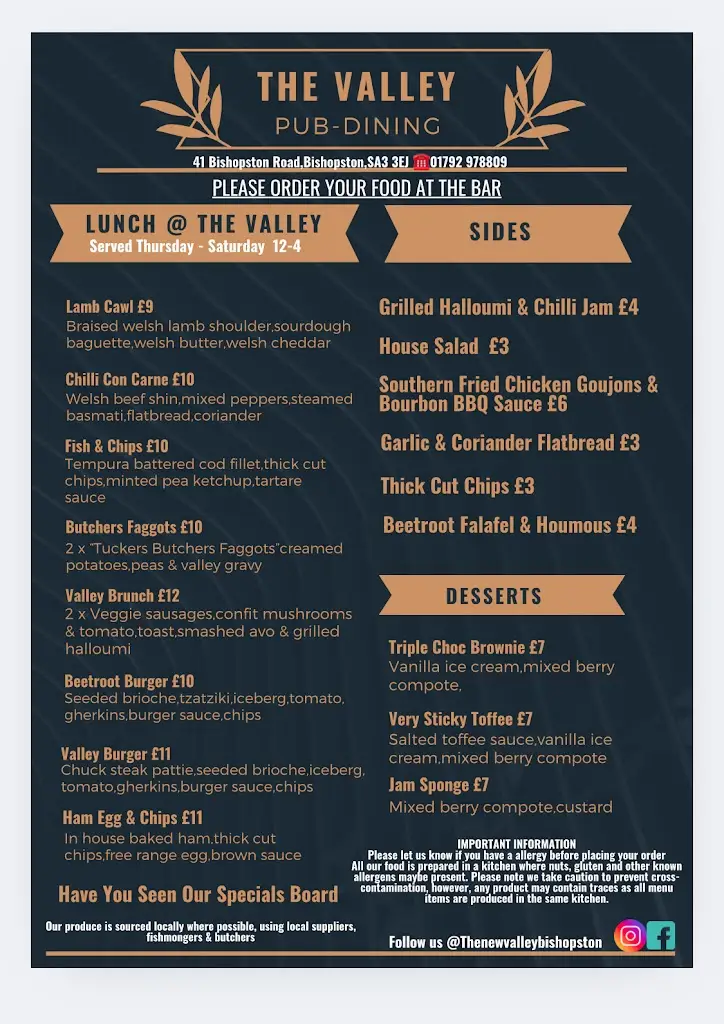 Menu_The Valley_Bishopston_image_3