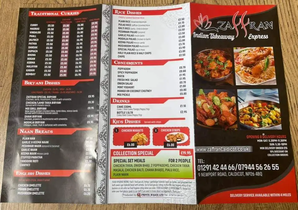 Menu_Zaffran Caldicot_Caldicot_image_1