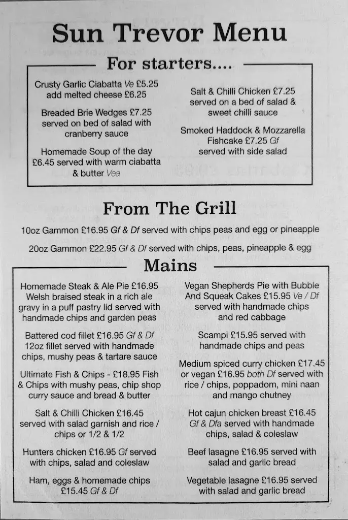 Menu_The Sun Trevor bar, restaurant and holiday cottages_Chirk_imagen_1