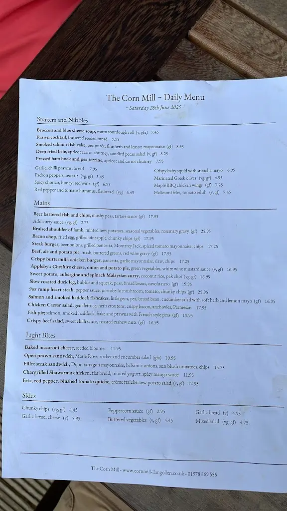 Menu_The Corn Mill_Chirk_image_1