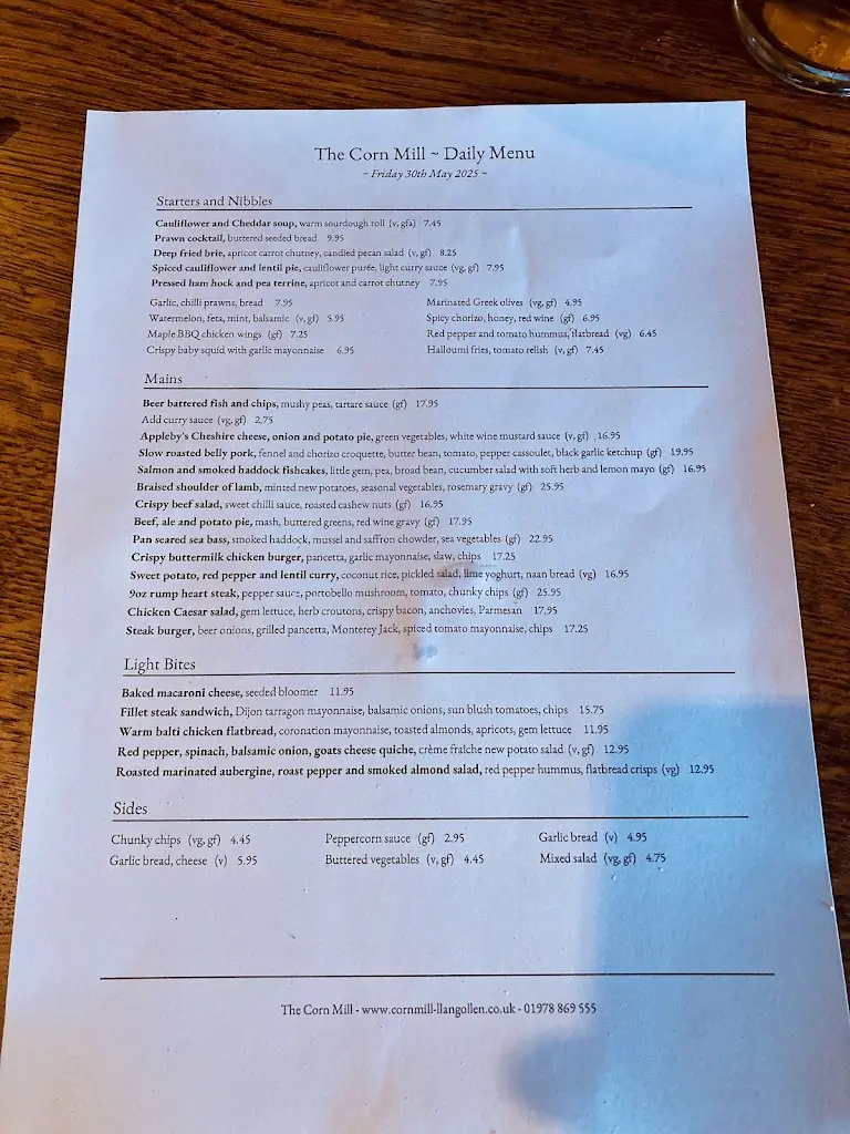 Menu_The Corn Mill_Chirk_image_2
