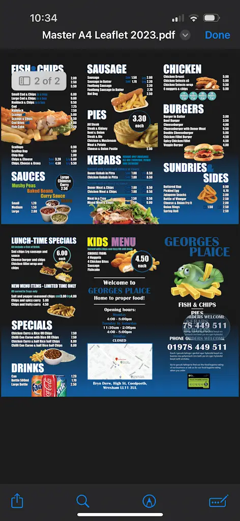 Menu_Georges Plaice_Coedpoeth_image_3