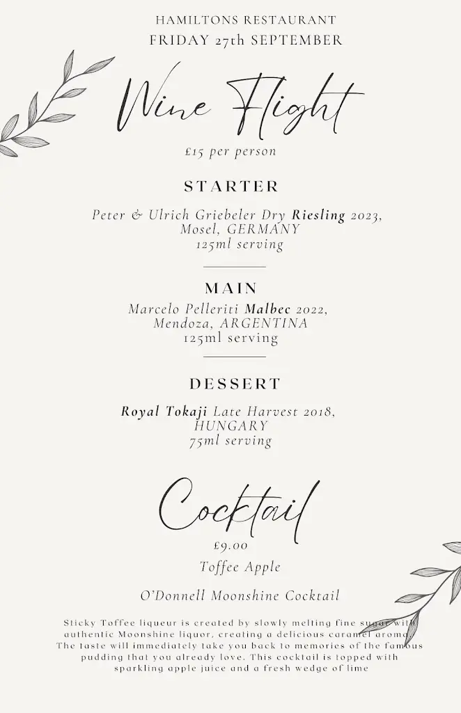 Menu_Hamiltons Restaurant Wolverhampton_Bilston_image_3